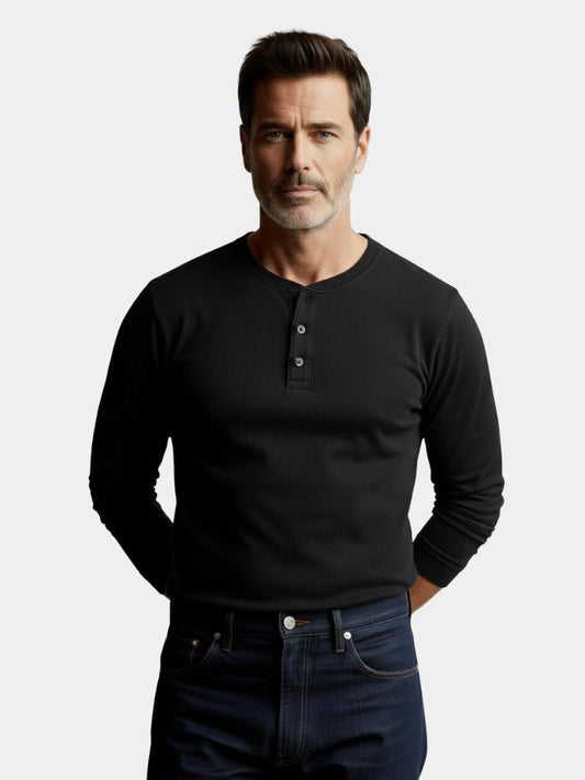 Minimalist Henley Neck Long Sleeve T-Shirt - Maison McAllister