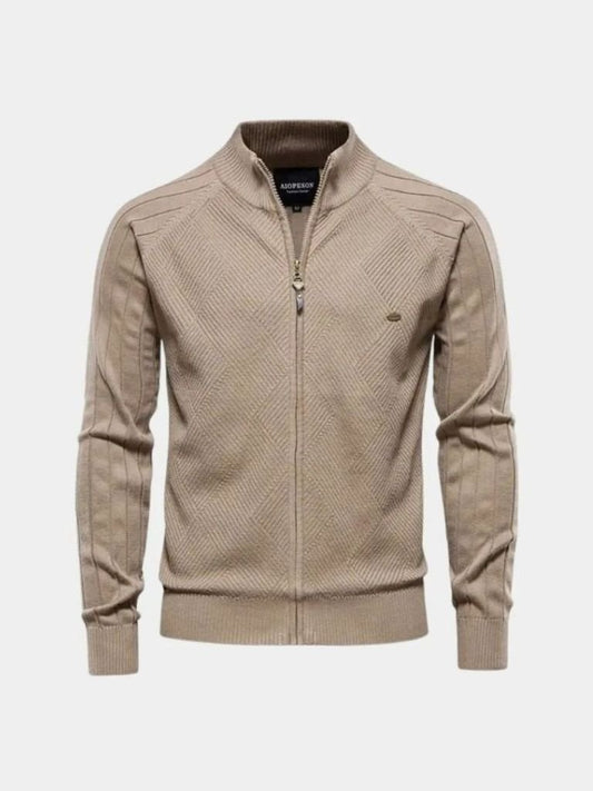 Knit Zipper Jacquard Solid Color Cardigan Sweater - Maison McAllister