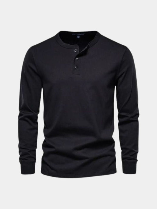 Minimalist Henley Neck Long Sleeve T-Shirt - Maison McAllister
